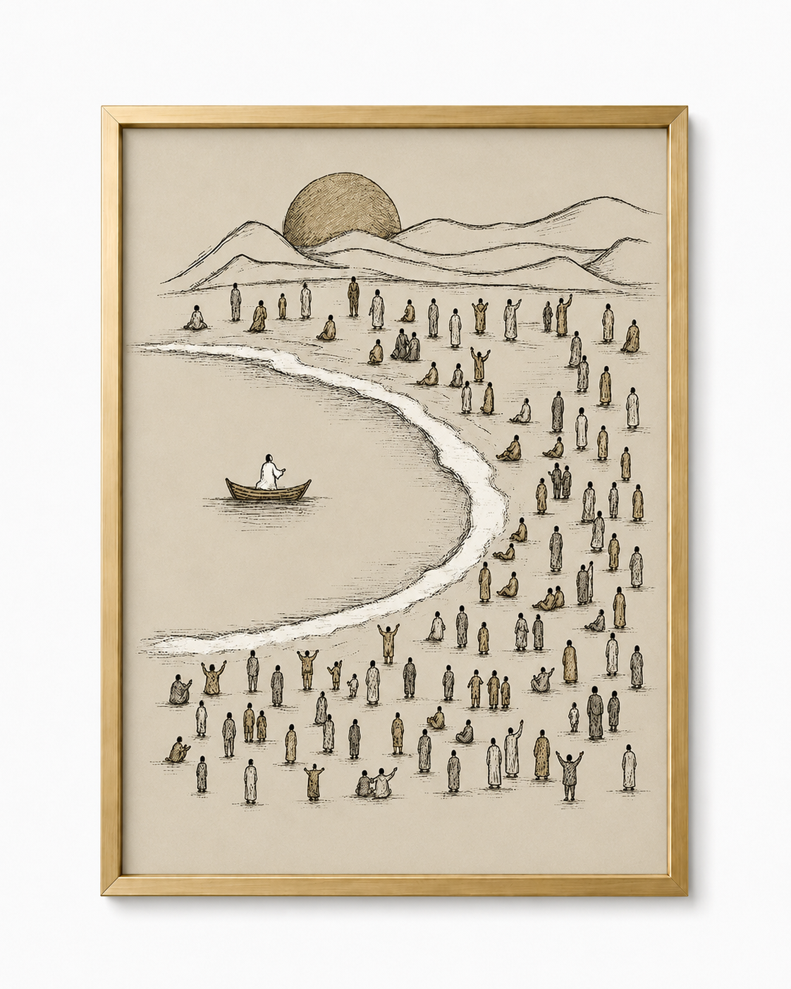 Jesus teaching from the boat print framed in a gold frame