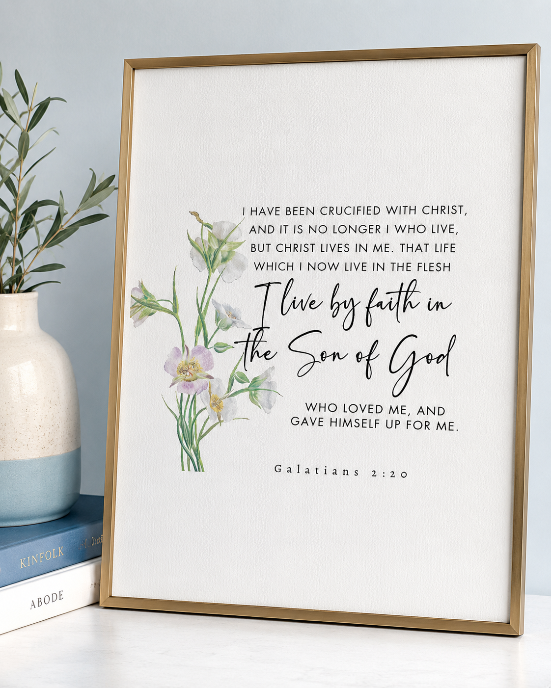 Galatians 2:20 wall art print showing the full "Christ lives in me" scripture text