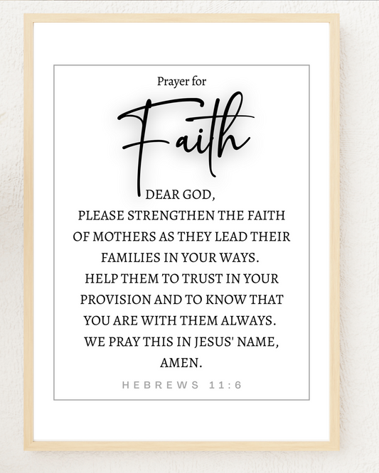 Close-up of Hebrews 11:6 "Prayer for Faith" wall art print in a gold frame