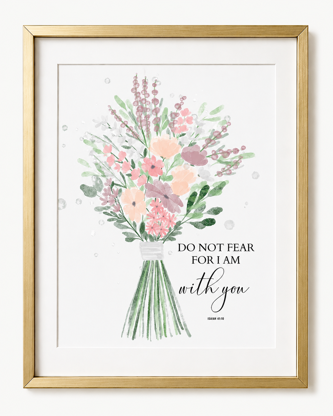 Isaiah 41:10 wall art print in a gold frame showing the full "do not fear" scripture text