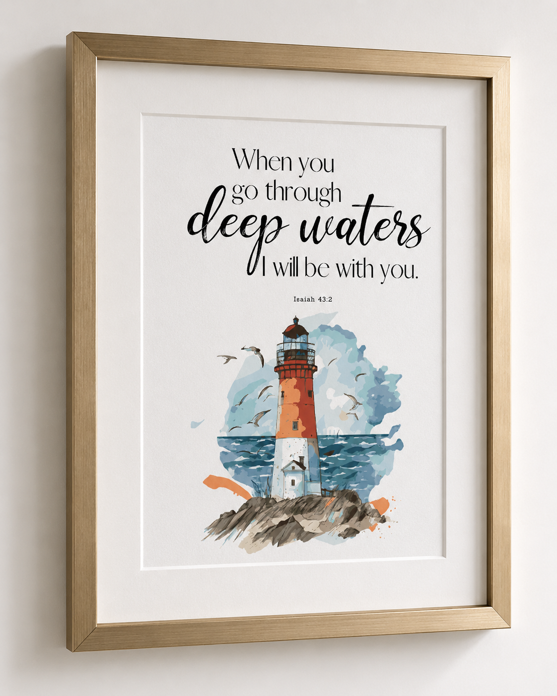 Isaiah 43:2 lighthouse scripture print