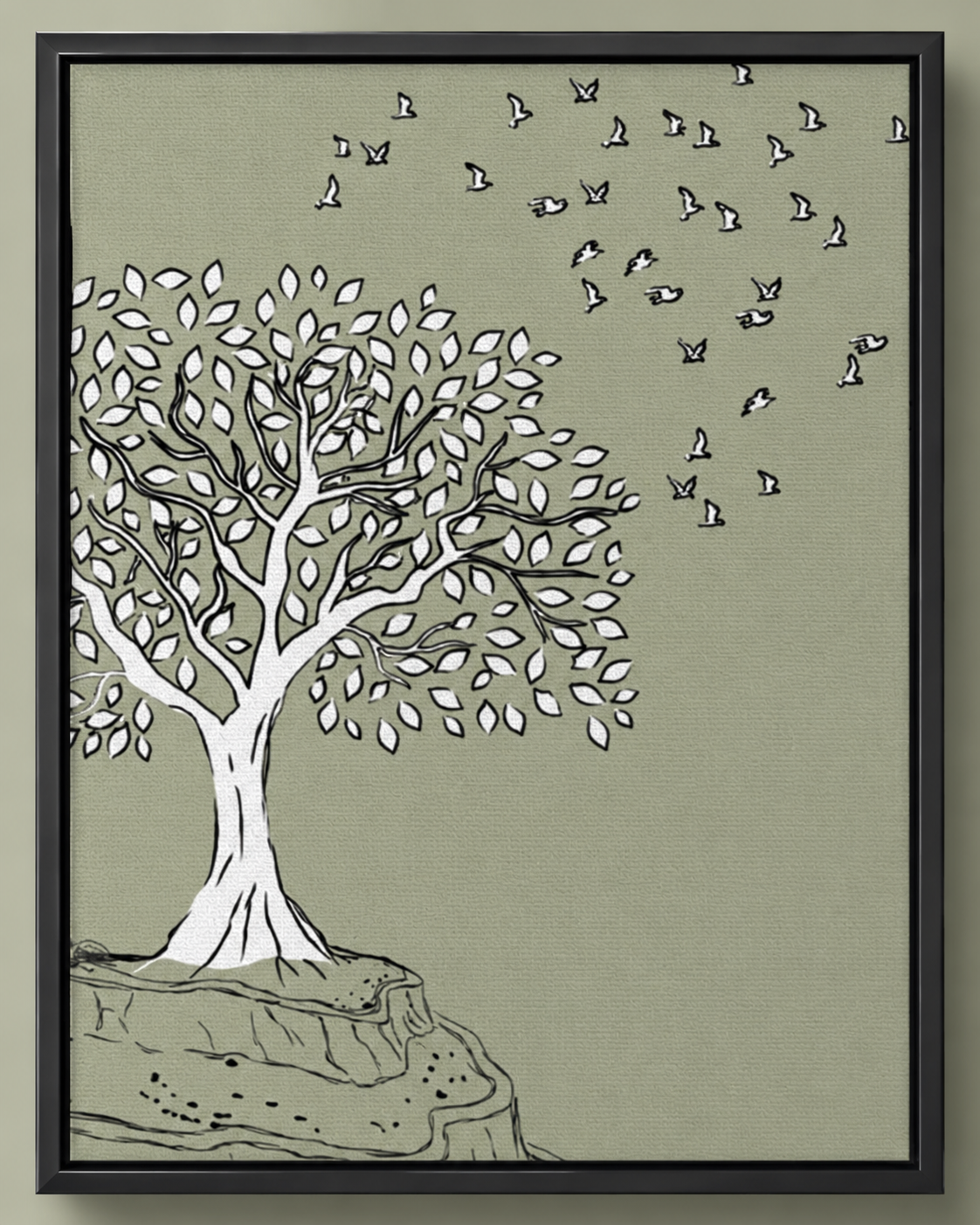 Mustard seed bible sketch framed on a console table styled with a vase