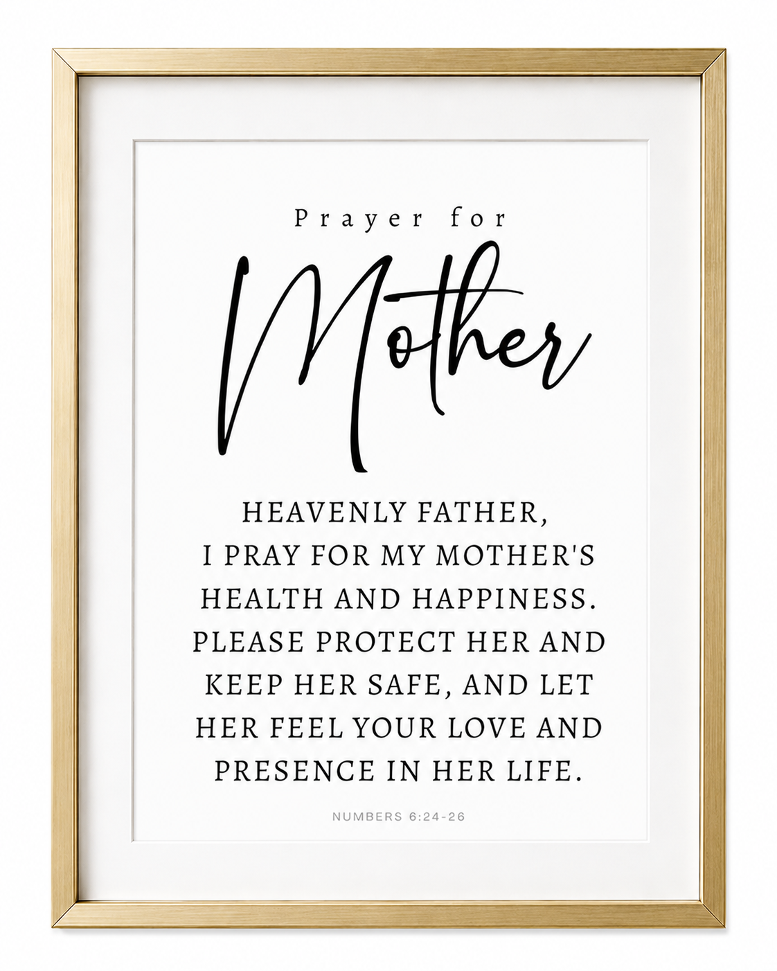 Close-up of the Prayer for Mother wall art print showing the full prayer text