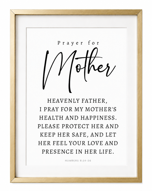 Close-up of the Prayer for Mother wall art print showing the full prayer text