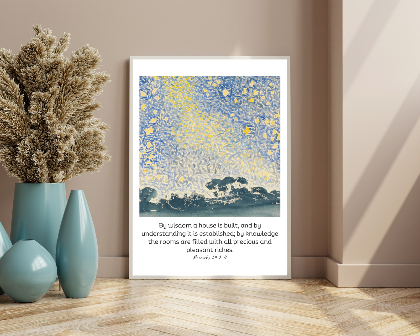 Christian Wall Art with Proverbs 24:3-4 Verse | Wisdom-Inspired Decor