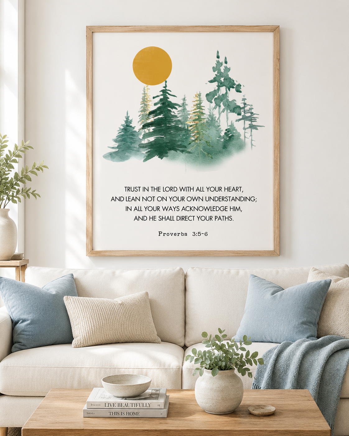 Proverbs 3:5-6 wall art print showing the full "Trust in the Lord" scripture text