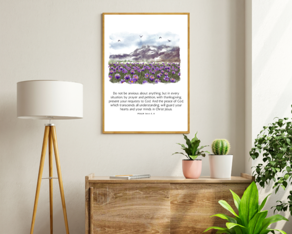 A cozy living room adorned with Christian wall decor featuring Psalm 34:4 - I Sought the Lord and He Delivered Me, serving as a beloved focal point and source of comfort in the home.