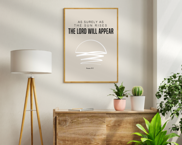 Inspiring digital download art capturing the essence of Hosea 6:3, adding a touch of faith and optimism to any digital space.