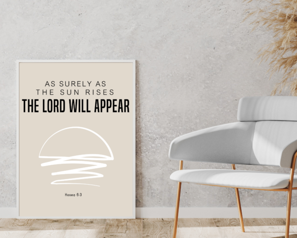 Digital artwork portraying the dawn of a new day alongside the powerful scripture from Hosea 6:3.