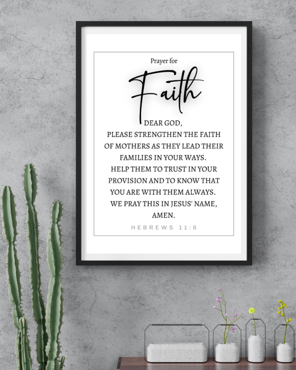 An intricate design with Hebrews 11:6, highlighting the role of faith in prayer as a pathway to divine connection and guidance.