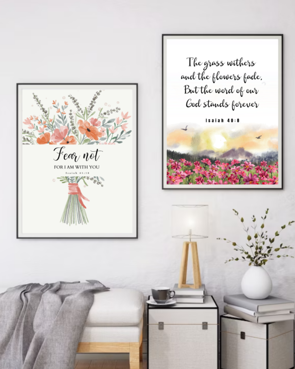 Decorative wall art with Isaiah 40:8 verse, symbolizing the eternal truth of God's Word.