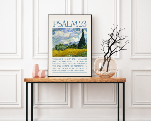 Religious home decor Biblical wall art with Psalm 23 verse - "The Lord is my shepherd; I shall not want."