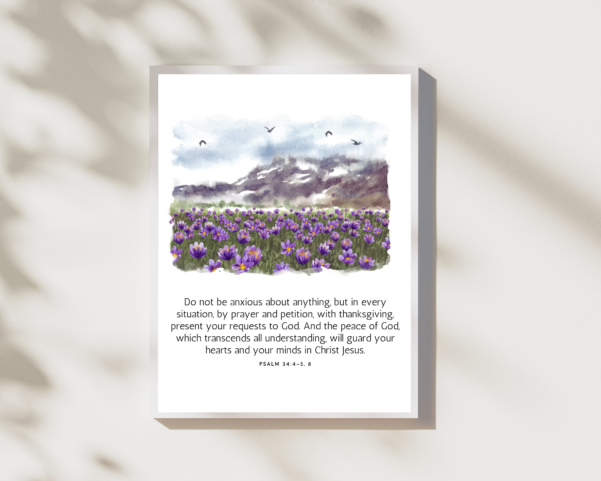 Bible scriptures on god's love. A high-quality digital print showcasing verses from Psalm 34:4, beautifully designed with thoughtful typography and decorative accents, ideal for gifting to loved ones.