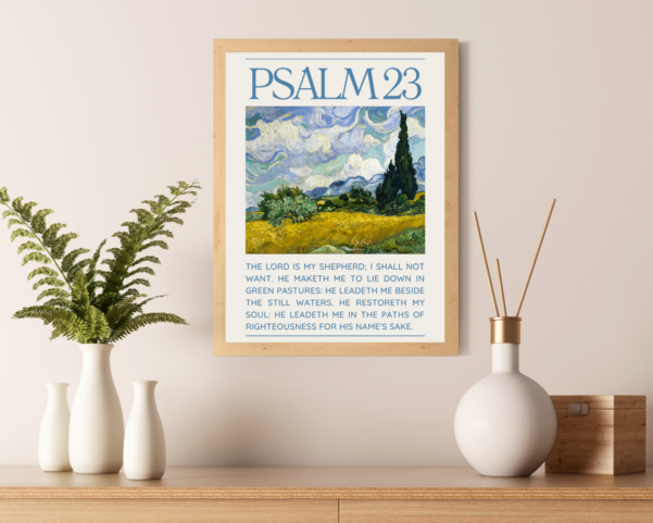 Inspirational religion art with Psalm 23 verse - "The Lord is my shepherd; I shall not want."
