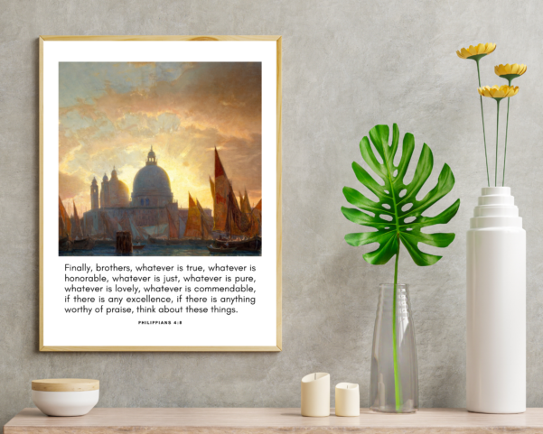 Modern Christian home décor:Elevate your home décor with this modern Christian artwork, showcasing the timeless verse from Philippians 4:8, promoting positivity and uplifting vibes.