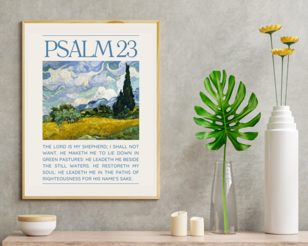 Christian wall decor with Psalm 23 verse - "The Lord is my shepherd; I shall not want."