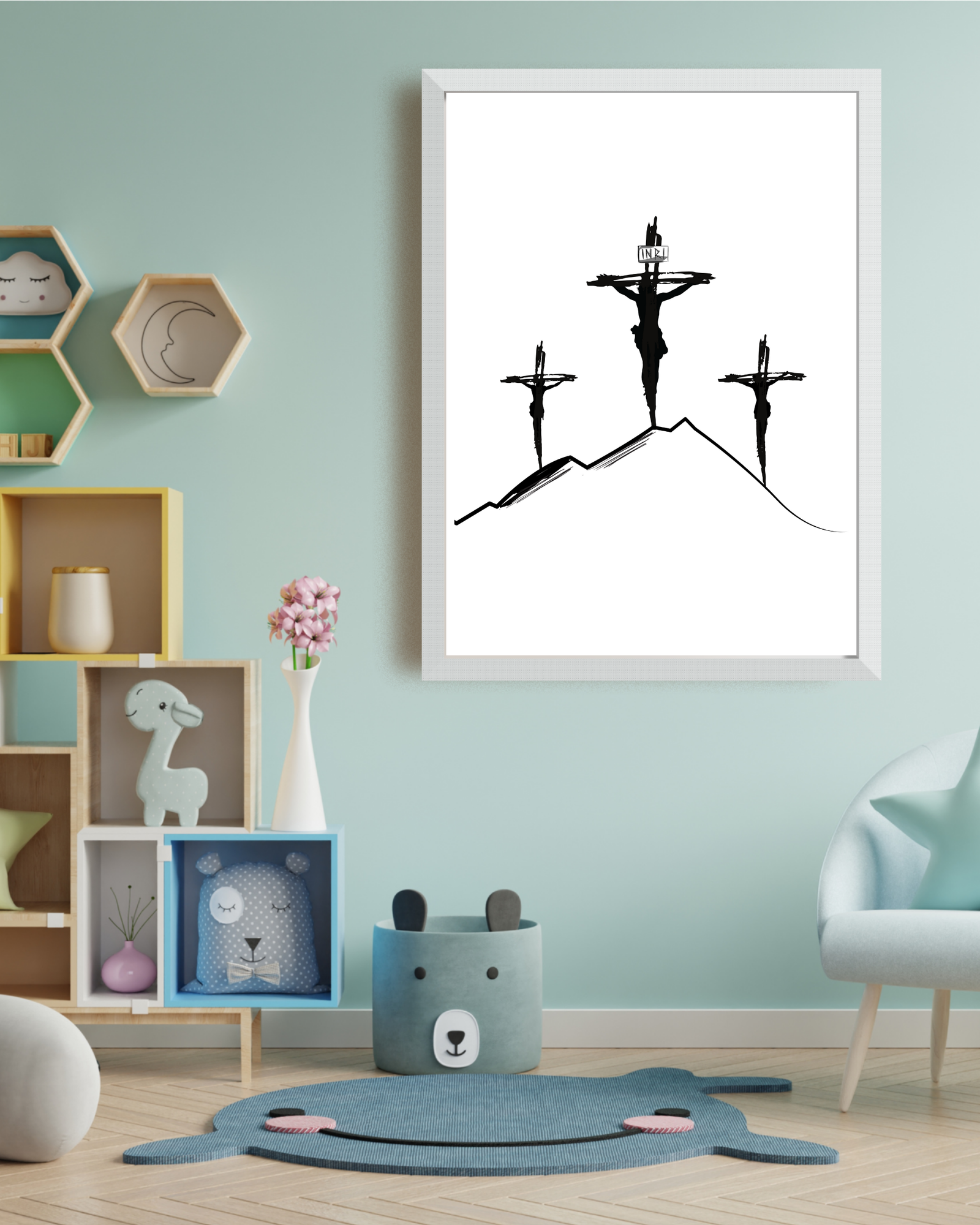 Experience Divine Love with Our Crucifixion BibleSketch Art Print - Bring Home Now!