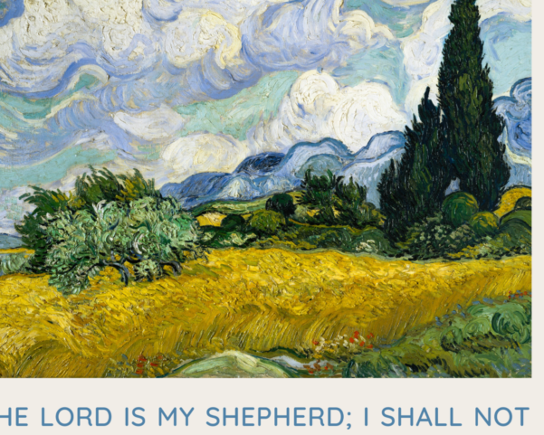 Religion art with Psalm 23 verse - "The Lord is my shepherd; I shall not want."