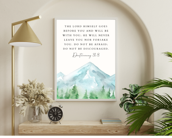 Transform your home with our Christian wall decor, featuring iconic verses like Deuteronomy 31:8. Find the perfect piece to inspire and uplift your space.