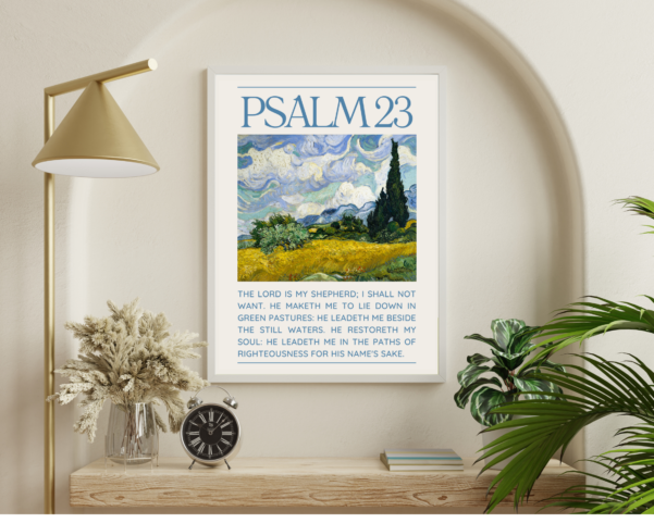 Faith-based wall decor with Psalm 23 verse - "The Lord is my shepherd; I shall not want."