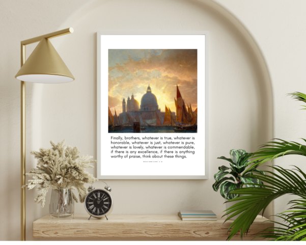 Christian wall art with Philippians 4:8 verse