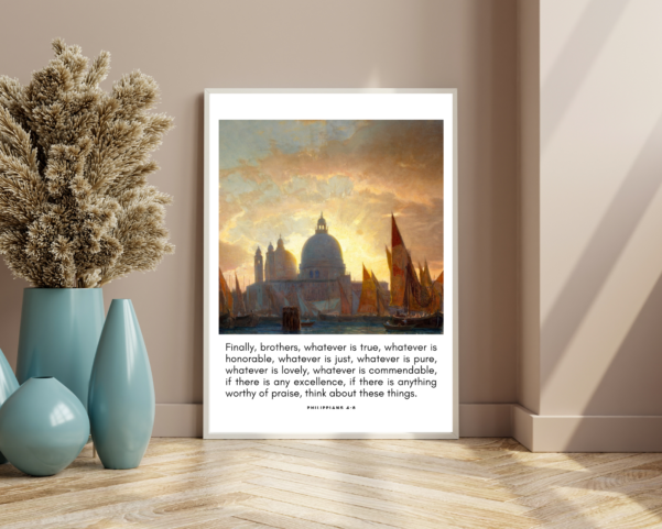 Christian wall art with Philippians 4:8 verse