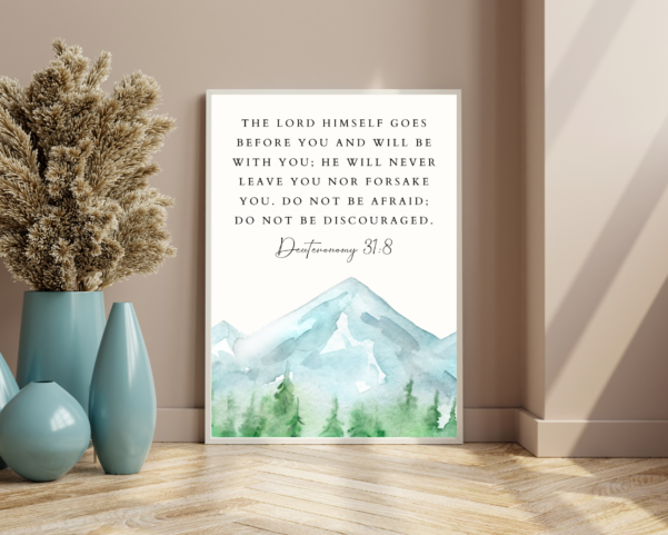 Enhance your home with our stunning Christian wall decor, featuring timeless verses such as Deuteronomy 31:8. Find the perfect piece to reflect your faith and style.