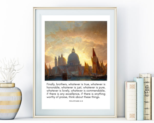 Transform your walls with this faith-inspired decoration, highlighting Philippians 4:8 as a focal point of positivity and encouragement.
