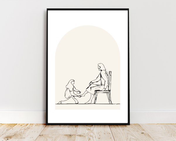 Minimalist digital depiction of the moment Jesus is anointed, conveying themes of forgiveness and reconciliation.
