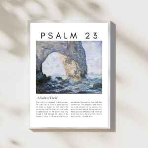 Reflect on the promises of God with this inspirational canvas art featuring Psalm 23.