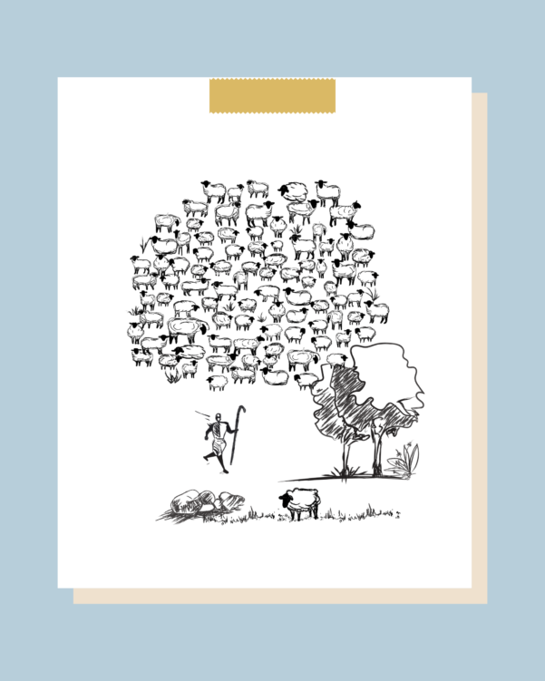 Minimalist digital art featuring the Good Shepherd guiding His flock, inspired by John 10:1–21.