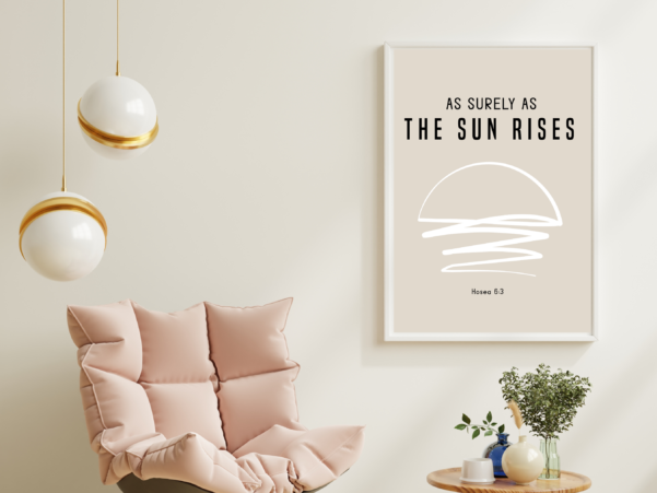 Radiant sunrise with inspiring scripture.