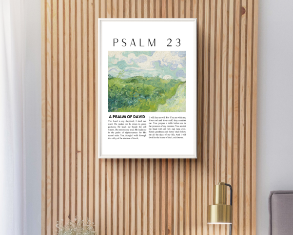 Welcome the wisdom of Psalm 23, an essential Gospel Bible verse, into your living space with this art print.