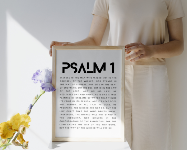 Inspiring wall art featuring Psalm1 scripture.