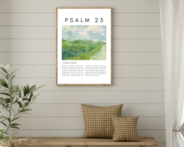 Inspire faith and hope with this stunning depiction of Psalm 23, a beloved Gospel Bible verse, perfect for believers.