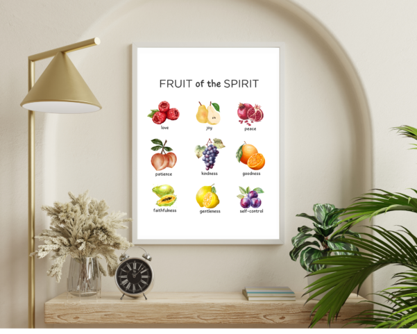 A beautiful depiction of the Fruits of the Spirit inspired by Galatians 5:22-23.