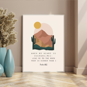 Christian wall decor featuring Psalm 61:2, offering solace for overwhelmed hearts.