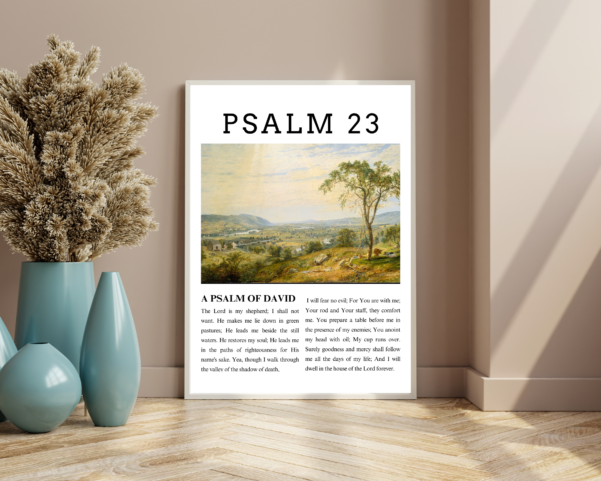 Beautifully designed Christian printable wall art displaying Psalm 23, a powerful verse to bring comfort and strength.