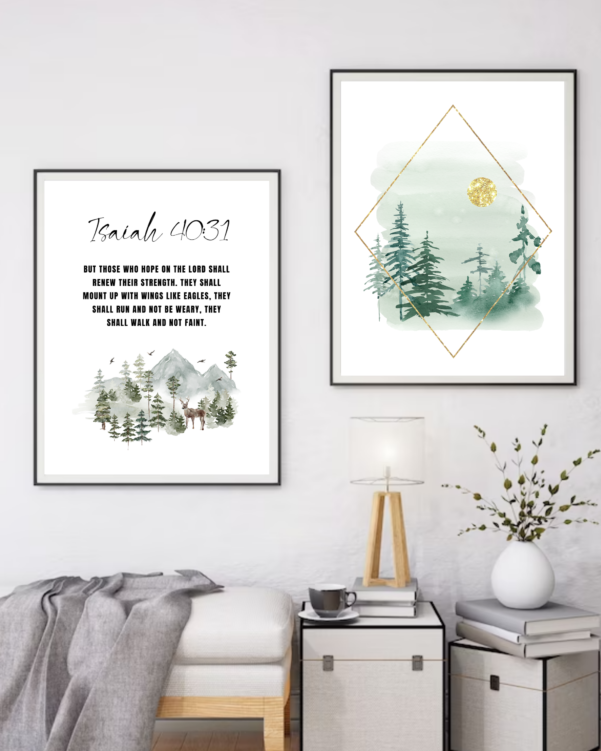 Isaiah 40:31 Bible verse wall art featuring an elegant minimalist design, encouraging strength and renewal.