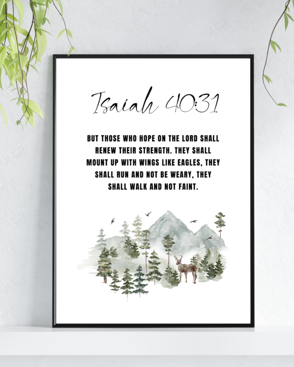 A modern Bible verse wall art design with the words Isaiah 40:31, perfect for home decor.